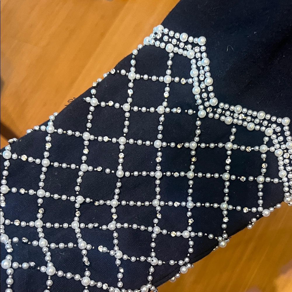 Express Black Top with Beaded Sleeve Detail - Picture 2 of 4